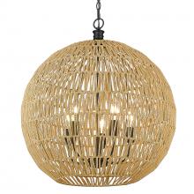  6933-5P BLK-NR - Florence 5-Light Pendant in Matte Black and Natural Raphia Rope Shade